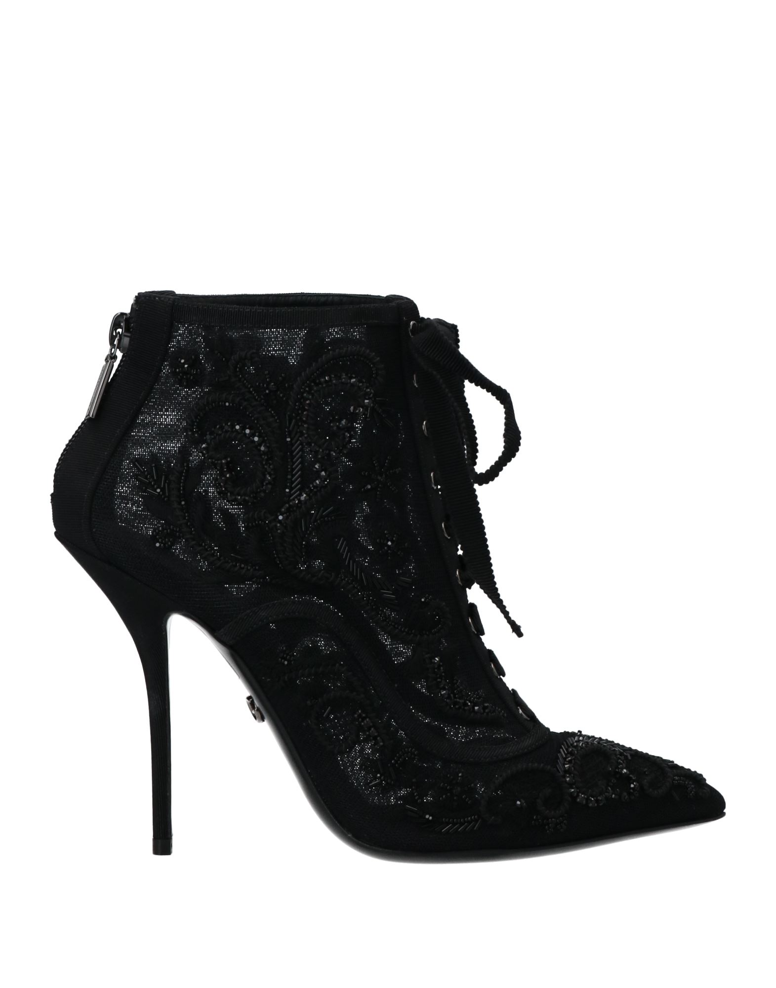 Dolce & Gabbana Woman Ankle Boots Black Size 7.5 Polyester, Calfskin, Glass
