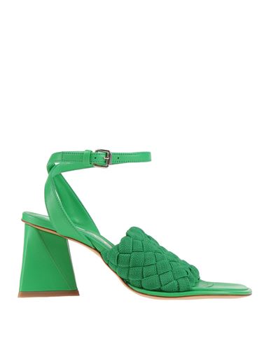Strategia Woman Sandals Green Size 6 Textile Fibers, Leather