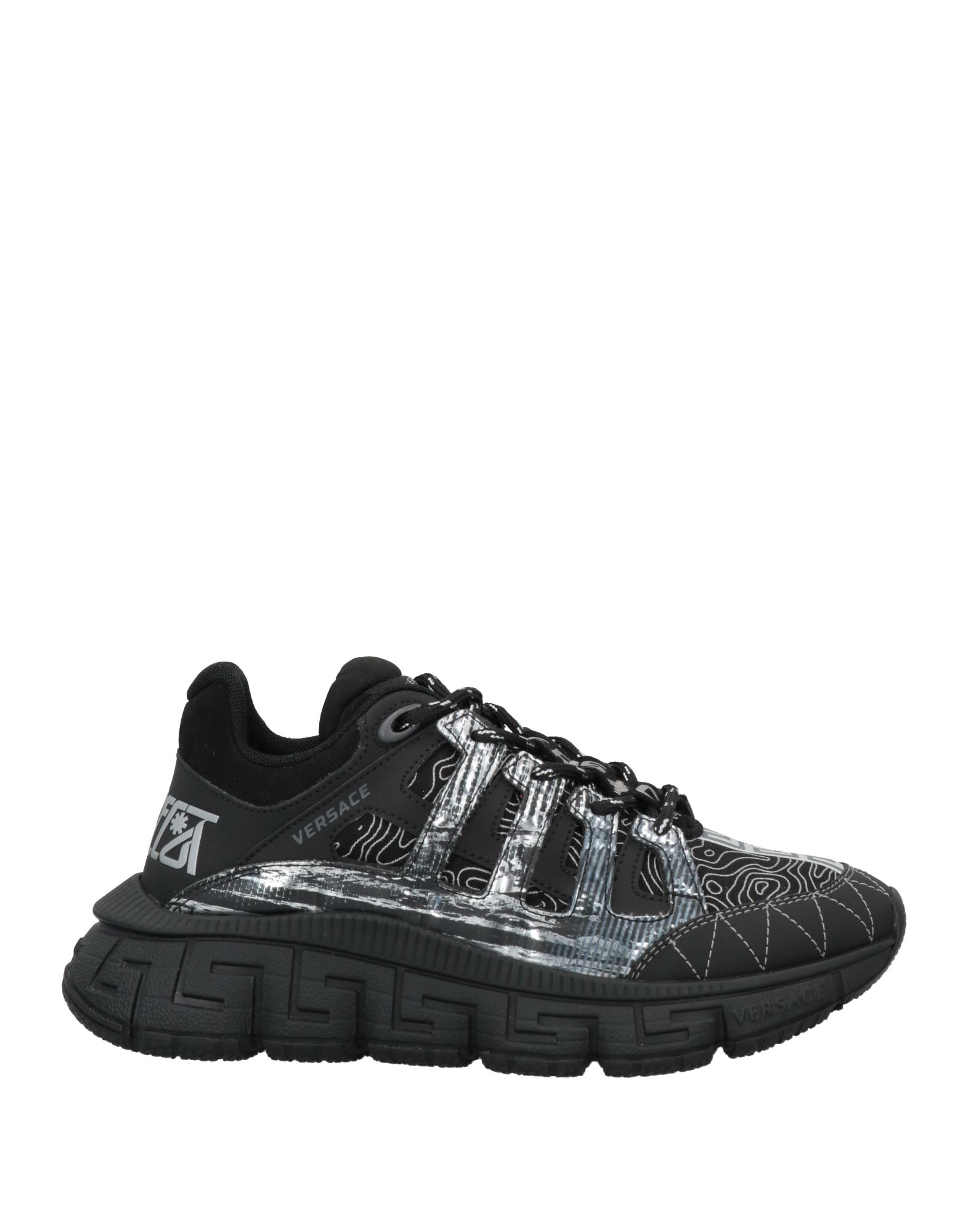 Versace Trigreca Printed Low-top Trainer Sneakers In Black