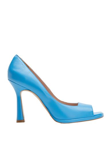 8 By Yoox Leather Square Open-toe Pumps Woman Pumps Azure Size 5 Soft Leather In Blue