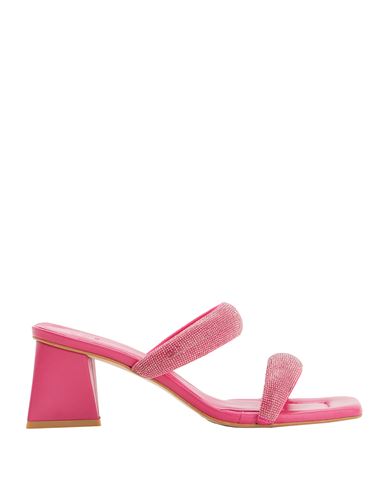 8 By Yoox Rhinestone Embellished Strap Mules Woman Sandals Fuchsia Size 8 Glass, Latex, Lycra In Pink
