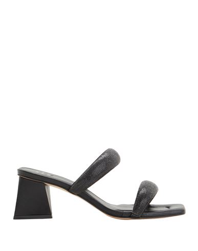 8 By Yoox Rhinestone Embellished Strap Mules Woman Sandals Black Size 8 Glass, Latex, Lycra