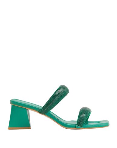 8 By Yoox Rhinestone Embellished Strap Mules Woman Sandals Green Size 8 Glass, Latex, Lycra
