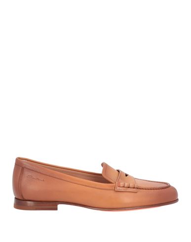 Santoni Woman Loafers Tan Size 10 Soft Leather In Brown