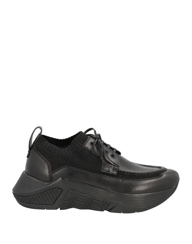 Giorgio Armani Man Sneakers Black Size 7 Polyester, Elastane, Calfskin
