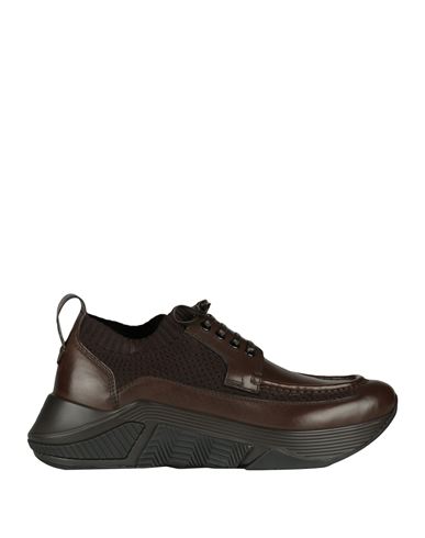 Giorgio Armani Man Sneakers Dark Brown Size 12 Polyester, Elastane, Calfskin