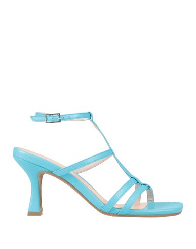 Lorenzo Mari Woman Sandals Sky Blue Size 8 Soft Leather In Blue