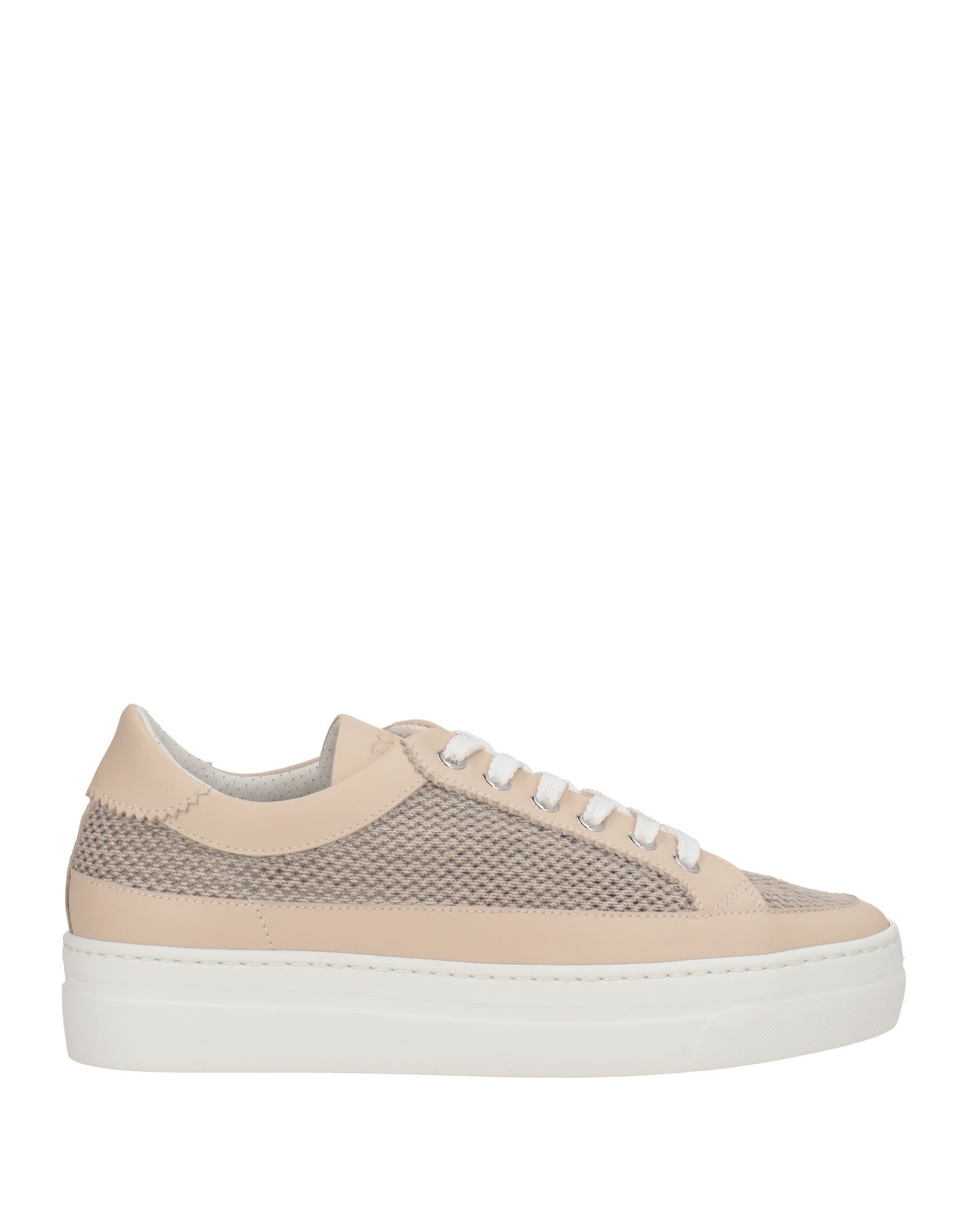 Doucal's Woman Sneakers Dove Grey Size 10 Soft Leather, Textile Fibers In Beige