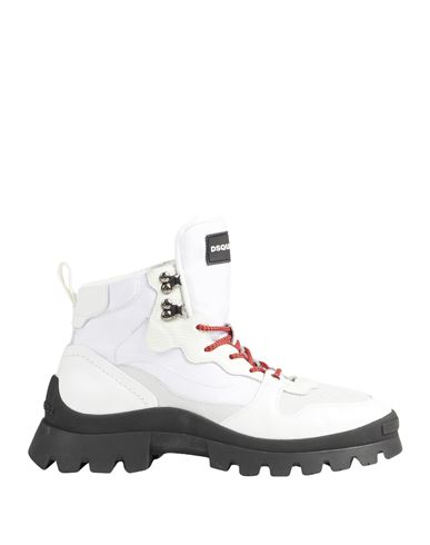 Dsquared2 Man Ankle Boots White Size 12 Calfskin, Polyester, Cotton