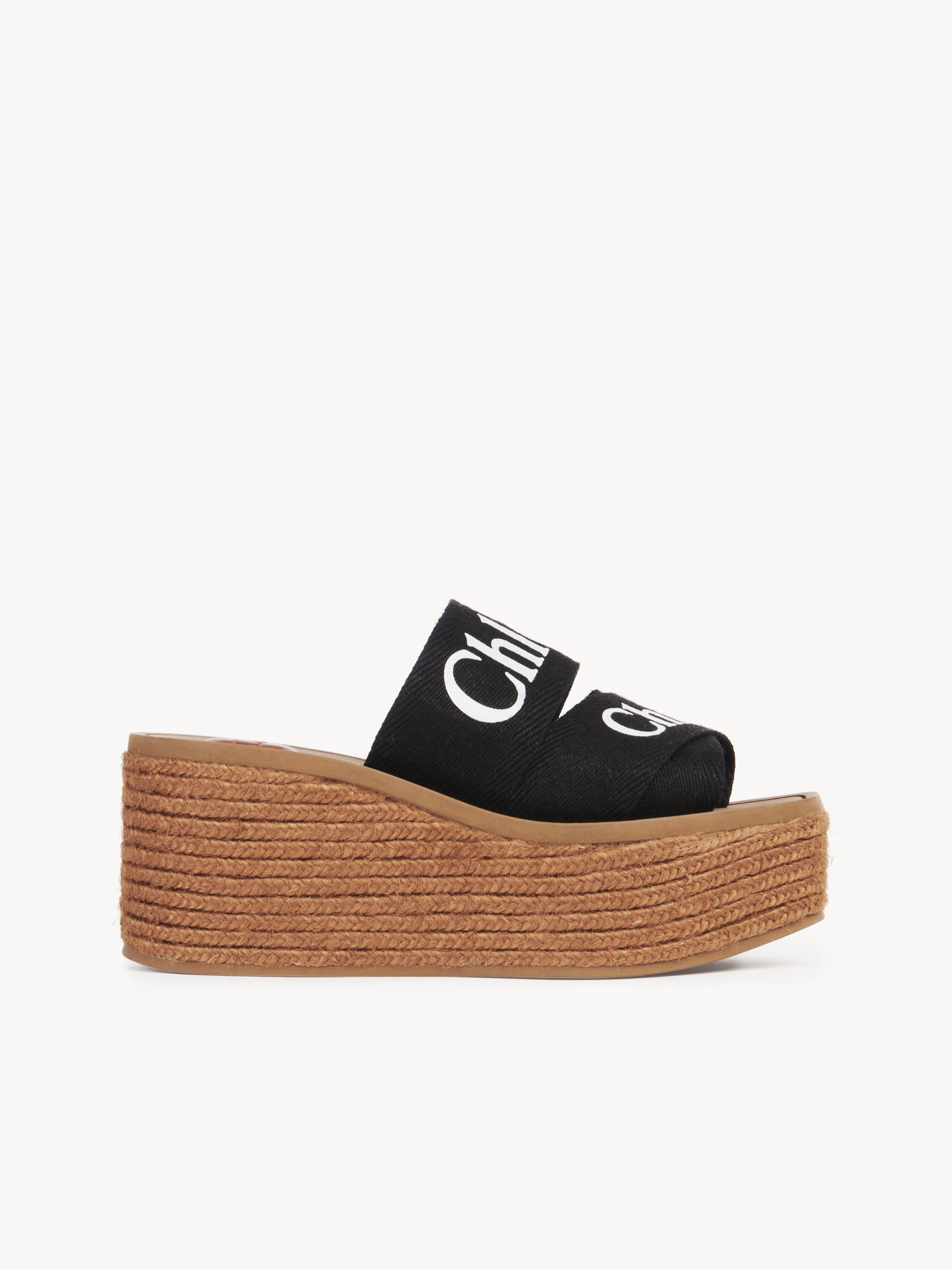 Chloé Mules Espadrilles Woody Femme Noir Taille 35 90% Lin, 10% Polyester, Quercus Suber, Farmed, Coo Spai