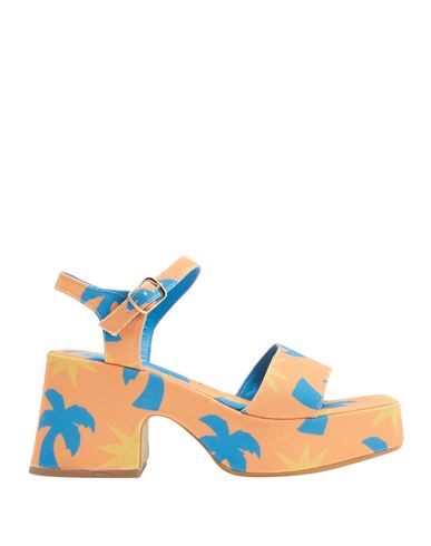 8 By Yoox Printed Canvas Platform Sandals Woman Sandals Mandarin Size 5 Recycled Polyester