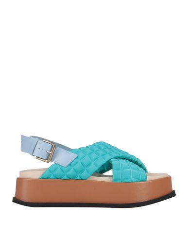 Shop L4k3 Woman Sandals Turquoise Size 7 Textile Fibers In Blue