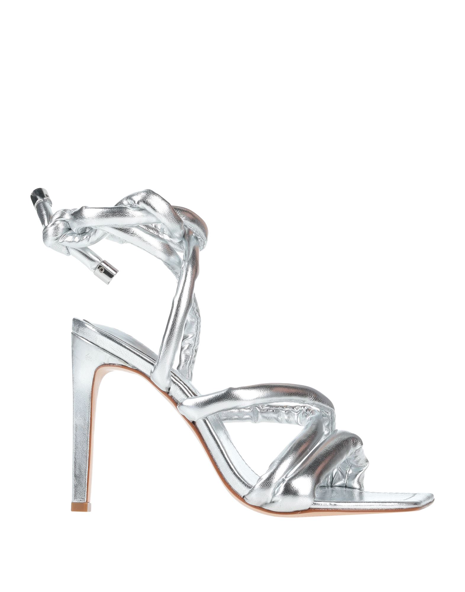SCHUTZ SCHUTZ WOMAN SANDALS SILVER SIZE 6 TEXTILE FIBERS