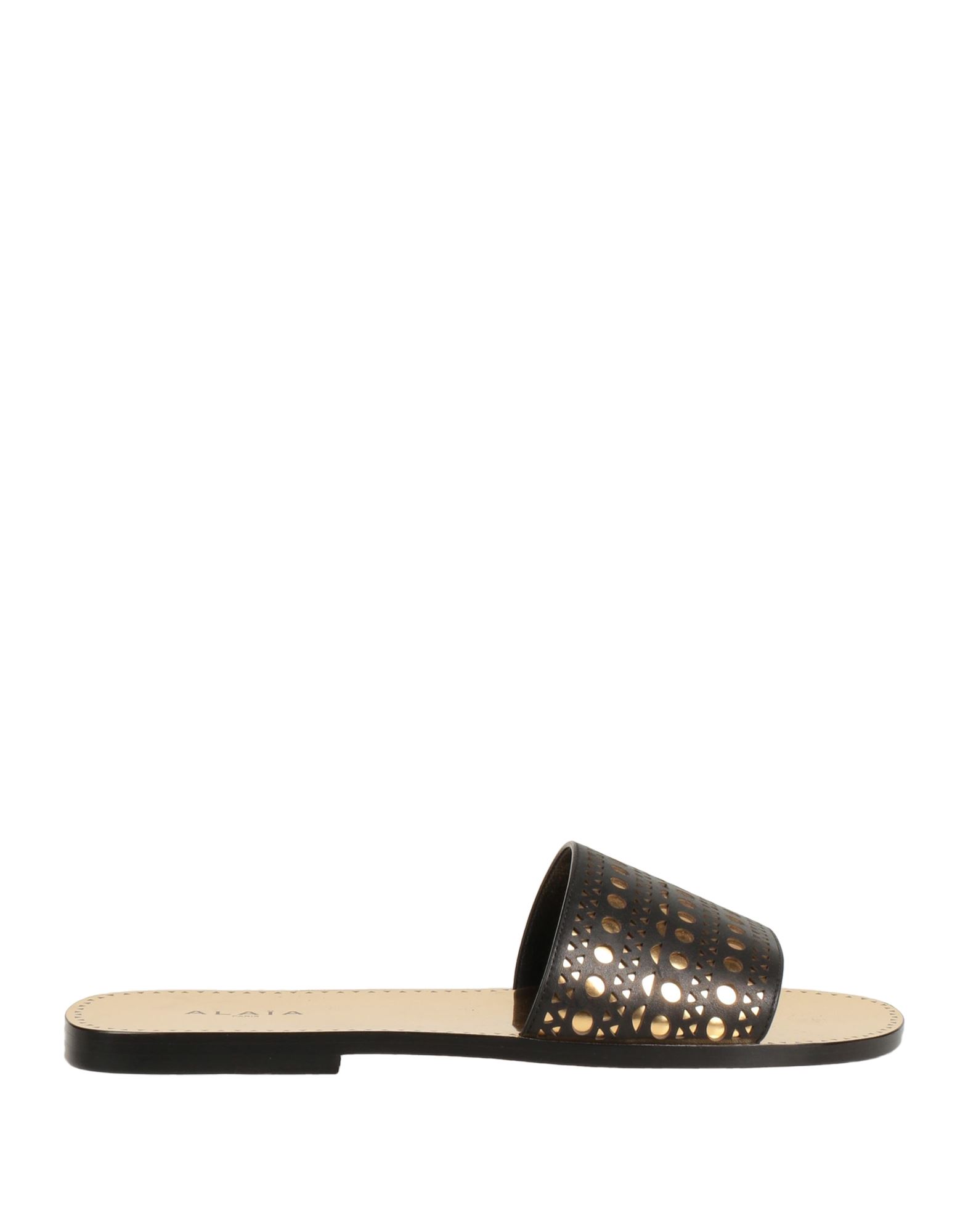 Alaïa Laser Cut Metallic Leather Flat Sandals In Noir