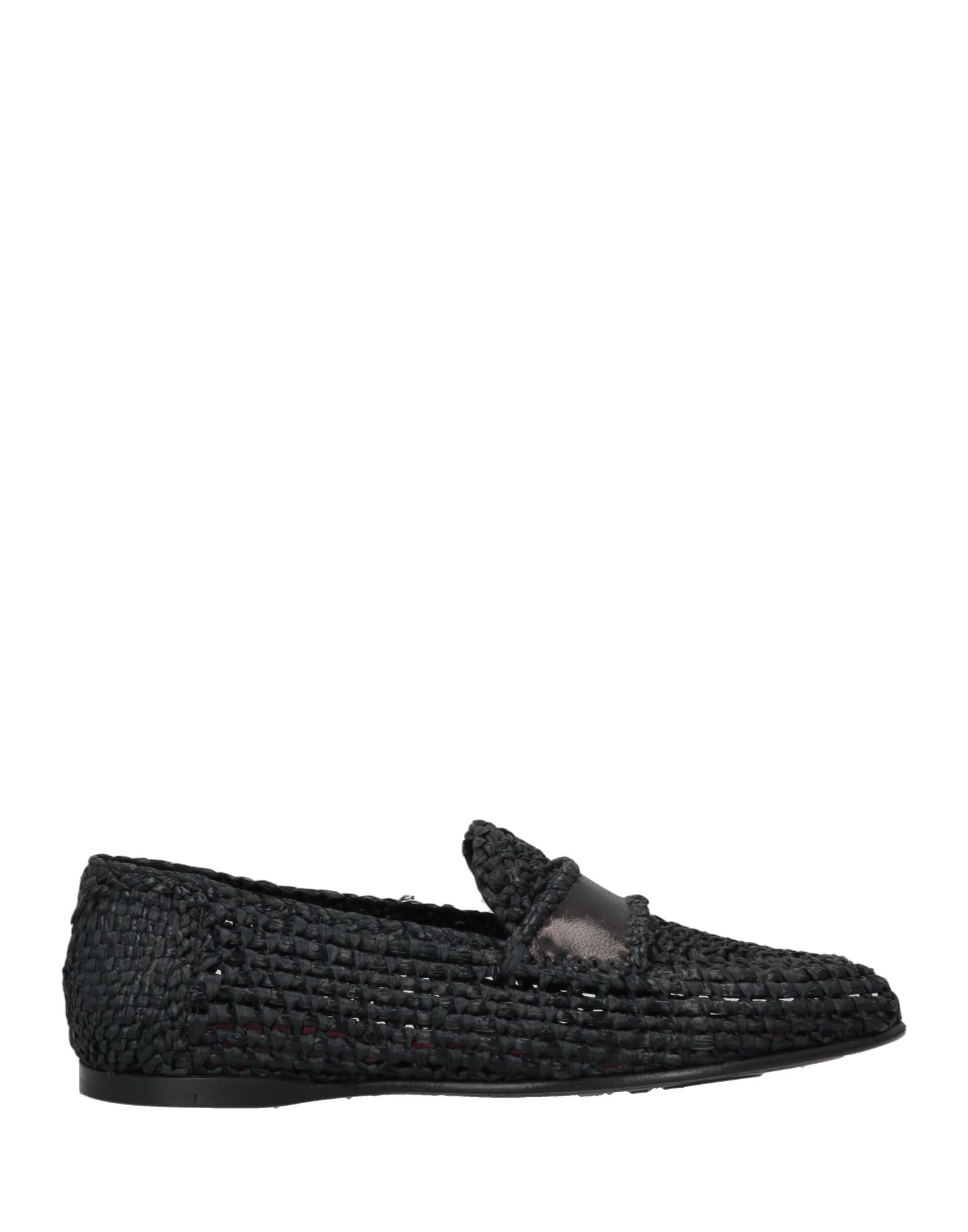 Dolce & Gabbana Man Loafers Black Size 11 Viscose, Natural Raffia