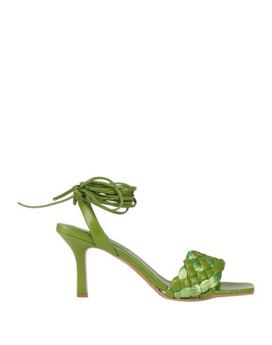 Shop Paolo Mattei Woman Sandals Green Size 8 Leather, Natural Raffia