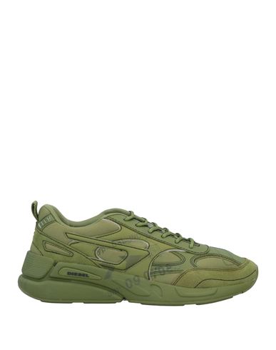 Diesel Man Sneakers Military Green Size 10 Polyamide, Leather