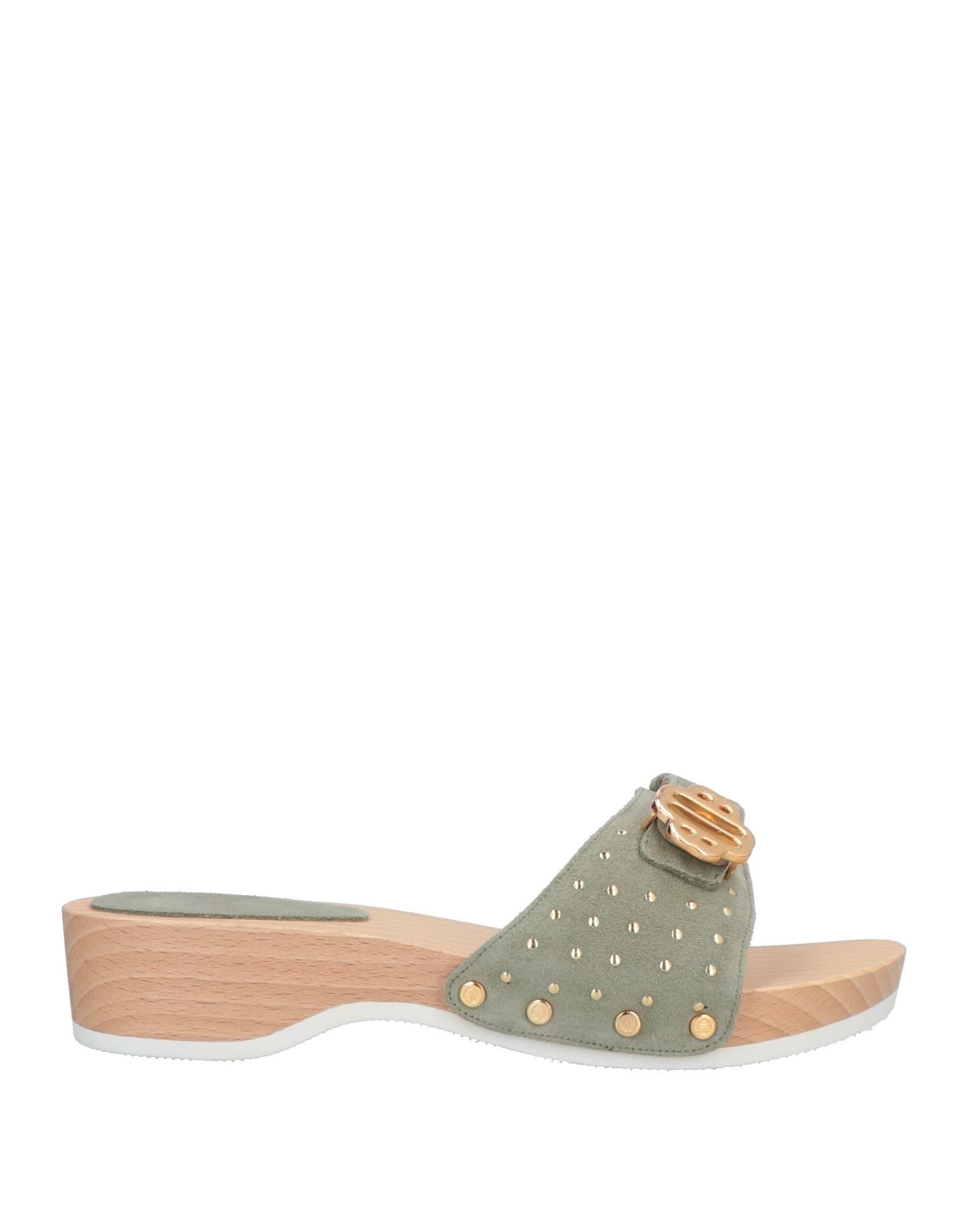 Maje Studded Suede Wedge Mules In Sage Green