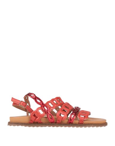 Flanch Woman Sandals Rust Size 10 Soft Leather In Red