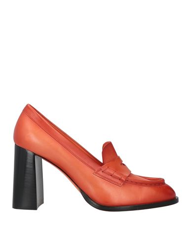 Santoni Woman Loafers Orange Size 9.5 Soft Leather