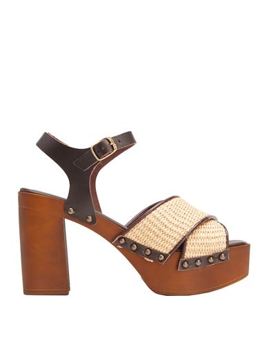 8 By Yoox Canvas Platform Sandals Woman Sandals Beige Size 11 Natural Raffia, Soft Leather