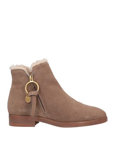 Shop See By Chloé Woman Ankle Boots Dove Grey Size 6 Leather, Shearling