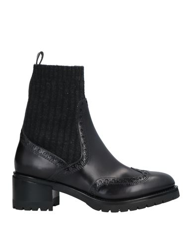 Santoni Woman Ankle Boots Black Size 6.5 Leather, Textile Fibers