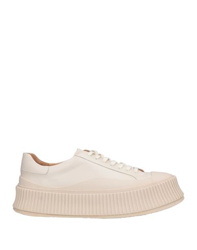 Jil Sander Woman Sneakers Cream Size 10 Soft Leather In White
