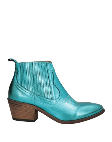 Je T'aime Woman Ankle Boots Turquoise Size 9 Leather In Blue