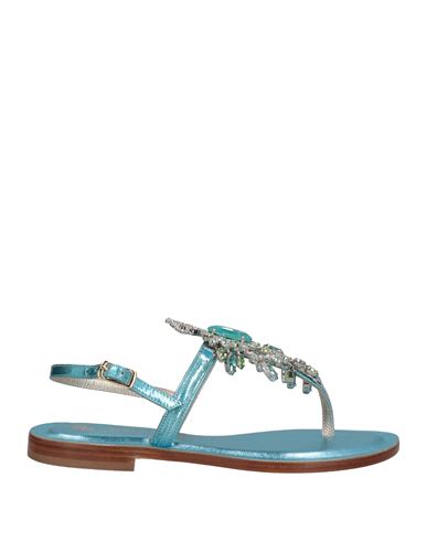 Paola Fiorenza Woman Toe Strap Sandals Turquoise Size 5 Soft Leather In Blue