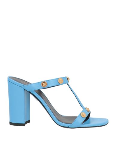 Shop Versace Woman Sandals Azure Size 8 Calfskin In Blue