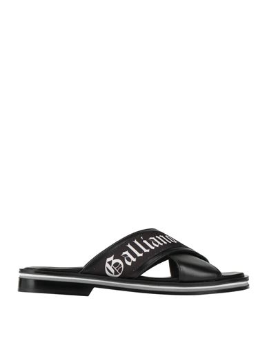 John Galliano Man Sandals Black Size 7 Leather, Textile Fibers