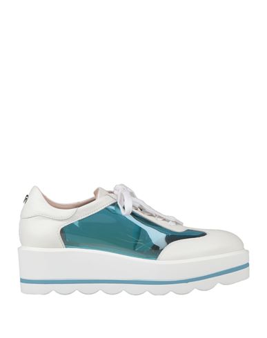 Marc Cain Woman Sneakers White Size 11 Soft Leather, Plastic In Blue