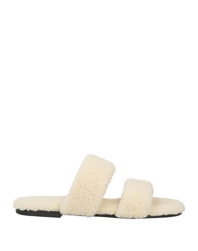Shop Saint Laurent Man Sandals Ivory Size 7.5 Shearling In White