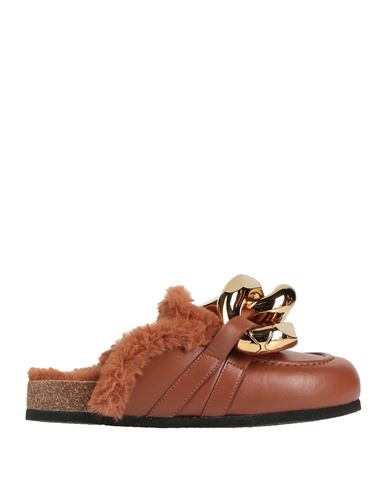 Jw Anderson Chunky Chain Calfskin Slide Mules In Brown