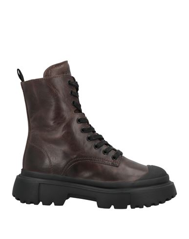 Hogan Woman Ankle Boots Dark Brown Size 7.5 Soft Leather, Textile Fibers