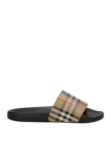Burberry Tartan Rubber Slides In Beige