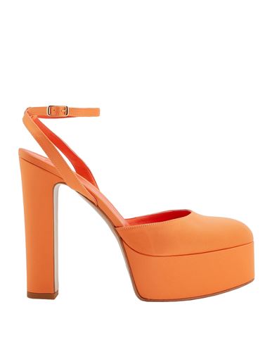 8 By Yoox Satin Platform Slingback Pump Woman Pumps Orange Size 5 Textile Fibers