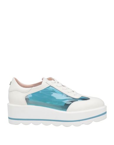 Marc Cain Woman Sneakers White Size 11 Soft Leather, Plastic In Blue