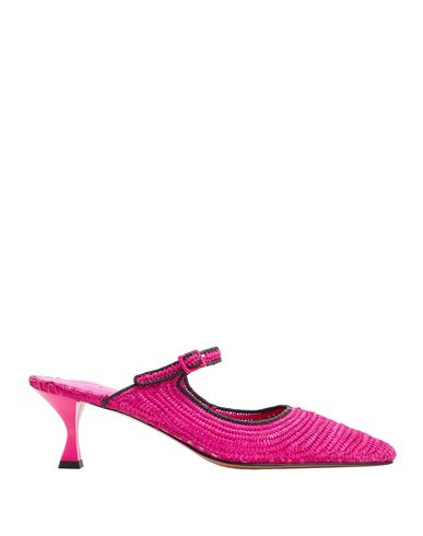 8 By Yoox Raffia Mid-heel Pointy Mules Woman Mules & Clogs Fuchsia Size 7 Natural Raffia In Pink