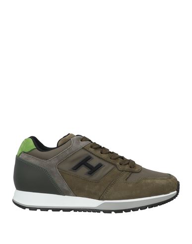 Shop Hogan Man Sneakers Military Green Size 6.5 Leather, Textile Fibers