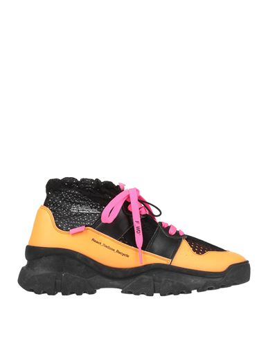 F Wd F_wd Man Sneakers Orange Size 9 Soft Leather, Textile Fibers