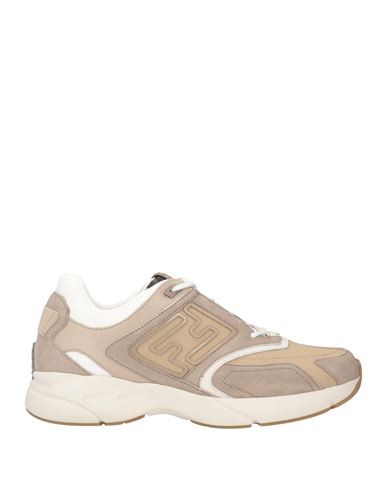 Fendi Man Sneakers Sand Size 7.5 Calfskin, Textile Fibers In Beige