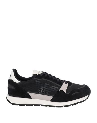 Emporio Armani Man Sneakers Black Size 9 Soft Leather, Textile Fibers