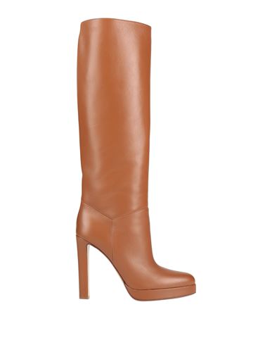 Francesco Russo Woman Knee Boots Tan Size 10 Soft Leather In Brown