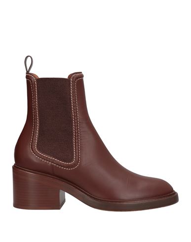 Chloé Woman Ankle Boots Brown Size 9.5 Soft Leather, Textile Fibers