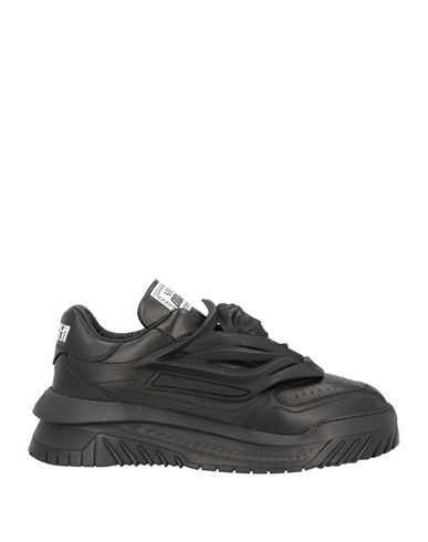 Versace Man Sneakers Black Size 8 Soft Leather, Textile Fibers