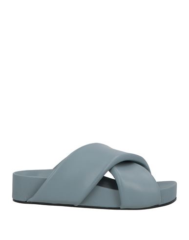 Jil Sander Woman Sandals Slate Blue Size 11 Soft Leather In Blue