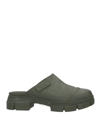 Ganni Logo-patch Recycled-rubber Mules In Green