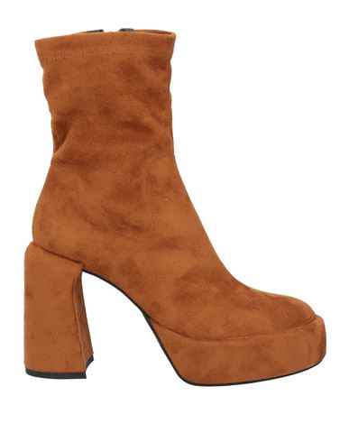 Shop Elena Iachi Woman Ankle Boots Tan Size 9 Textile Fibers In Brown